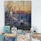 Designart - Blue Tram At Sunset With Church During Sunset - Nautical & Coastal Print on Natural Pine Wood